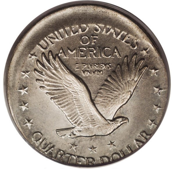 1926 Standing Liberty quarter with off-center strike showing design shifted from center with blank planchet area visible