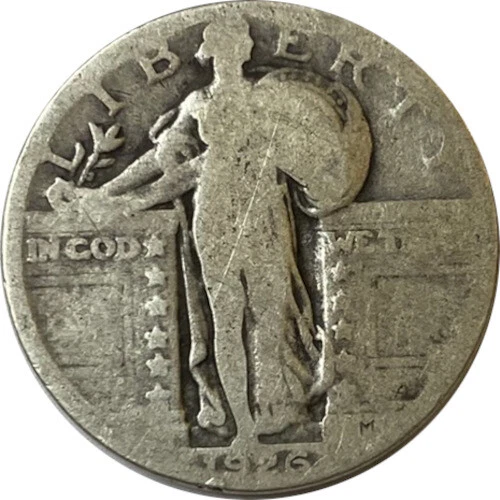 1926 Standing Liberty quarter showing clipped planchet error with missing curved edge section or raised die crack on surface